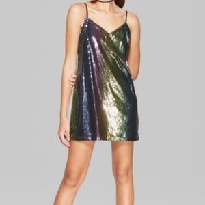 Mini Dark Rainbow Gradient Sequin Shift Dress NWOT